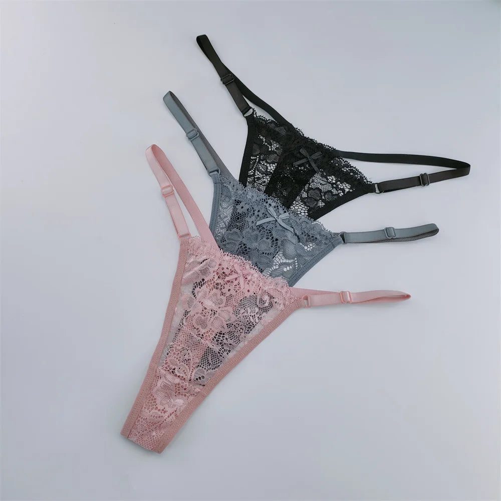 Lot de 3 strings femme dentelle – taille basse sexy, respirant & transparent, lingerie élégante