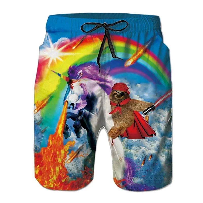 Boardshort Homme Vintage Imprimé 3D Palmiers Tropicaux, Short Hawaïen Respirant & Séchage Rapide.