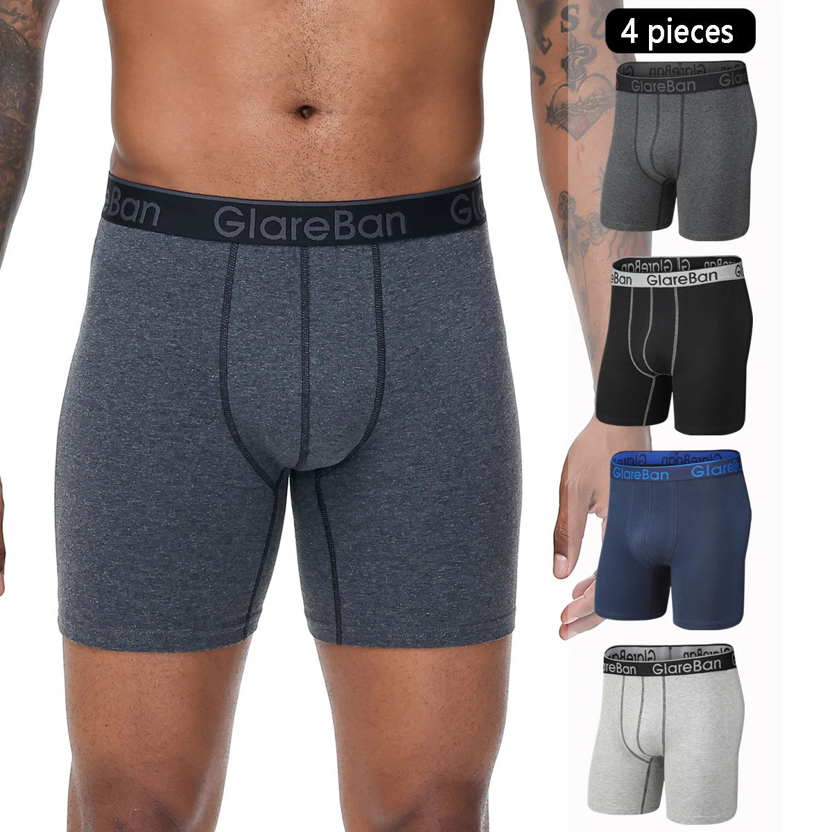 Lot de 4 boxers mi-longs homme – Coton respirant, confort quotidien.                   Confort, respirabilité et maintien optimal : les sous-vêtements essentiels pour l’homme moderne.