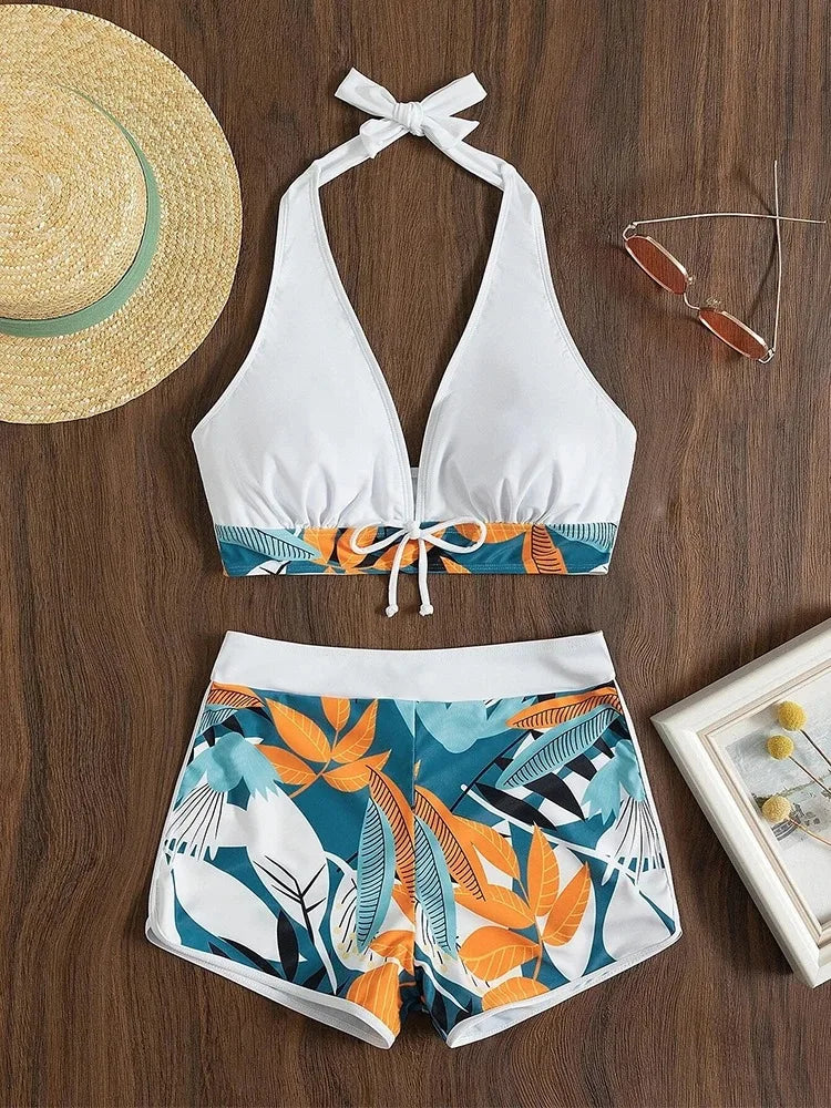 Bikini Femme Taille Haute Coupe Conservatrice Élégante Ensemble 2 Pièces