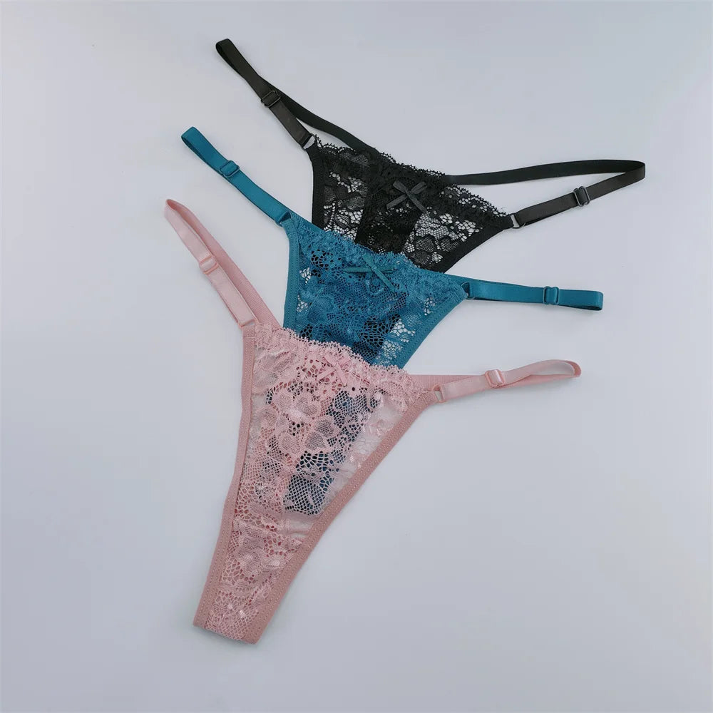 Lot de 3 strings femme dentelle – taille basse sexy, respirant & transparent, lingerie élégante