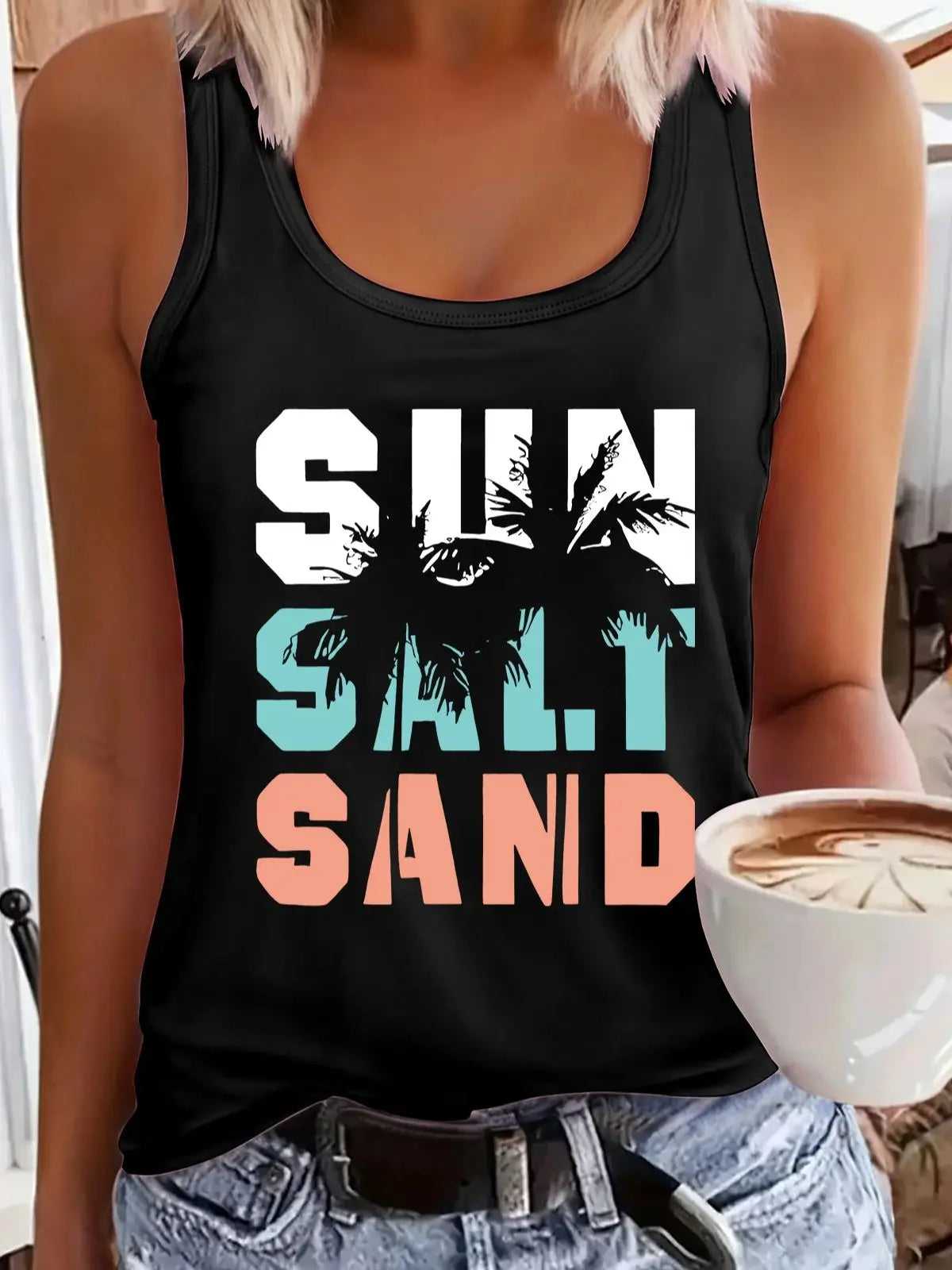 Débardeur Femme Imprimé Attrape-Rêves – Top en Maille Mesh, Coupe Ample, Confort Été