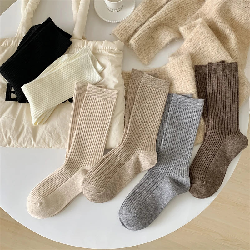 Chaussettes femme rétro style japonais – Chaudes, respirantes, coupe loose, automne