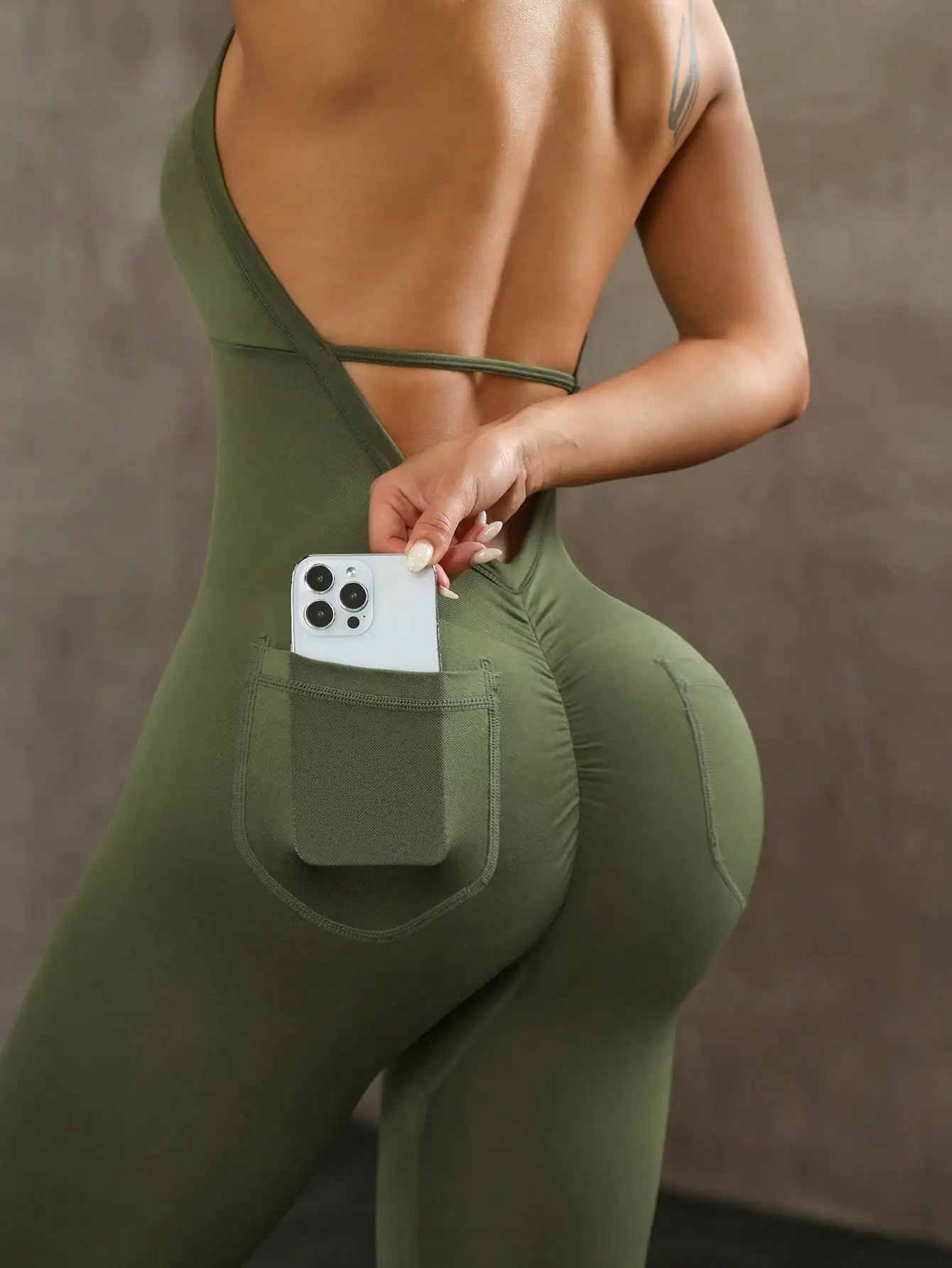 Legging Femme Sans Manches Dos Nu – Haute Élasticité, Compression Sport, Couleur Unie, Fitness & Training.