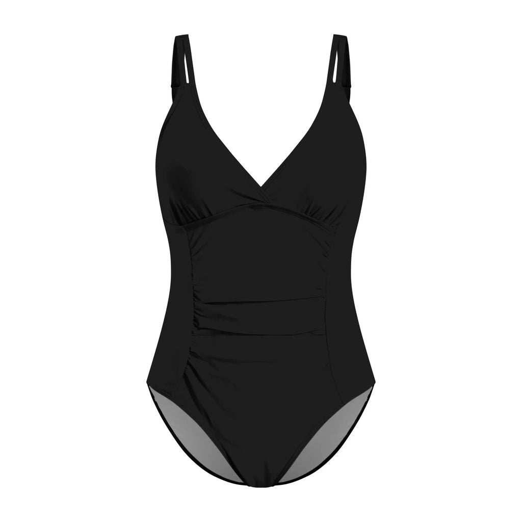 Maillot de Bain Femme 1 Pièce Sexy – Décolleté V, Effet Froncé Gainant, Couleur Unie, Beachwear Été.