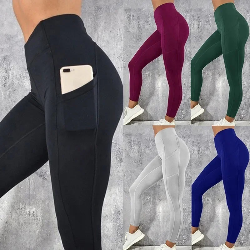 Legging de Sport Femme Taille Haute avec Poches – Stretch, Effet Push-Up Fessier, Yoga, Fitness & Running