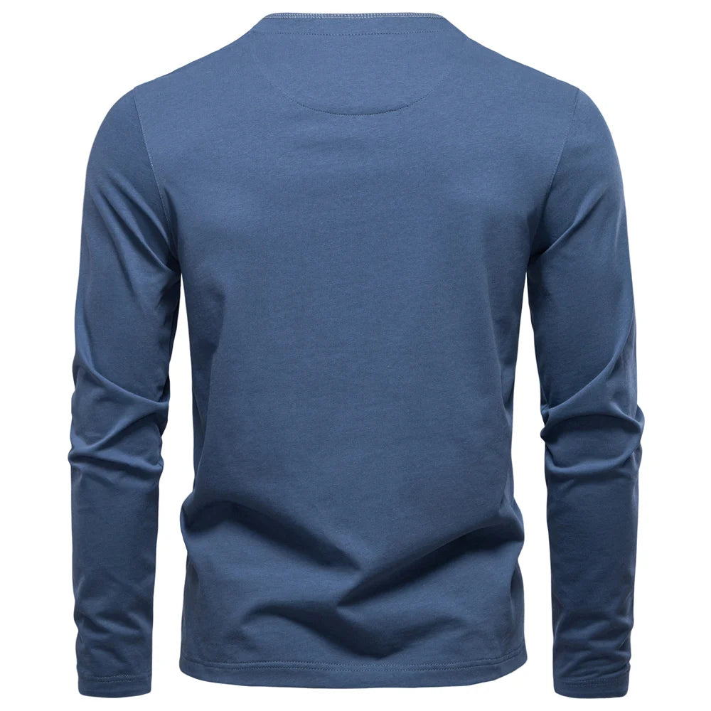 T-shirt Henley Homme Épais – 100% Coton, Manches Longues Thermiques – Col à Boutons, Workwear Automne/Hiver, Haute Durabilité