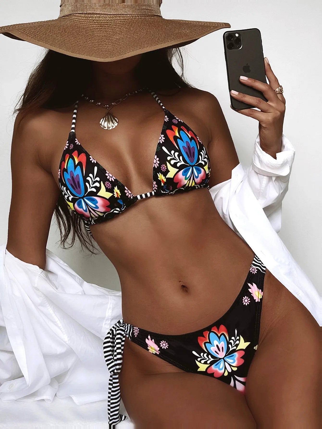 Bikini Femme 2025 Imprimé Floral – Haut Triangle à Nouer, Ensemble 2 Pièces Sexy, Style Brésilien.