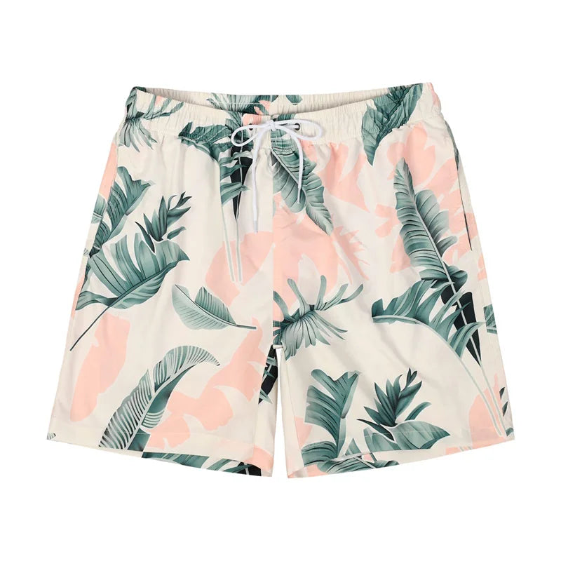 Short de Bain Homme Hawaïen – Imprimé 3D Flamants Roses & Tropical .