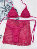 Bikini Femme 3 Pièces Sexy – Mesh Transparent, String Échancré, Tenue Plage.